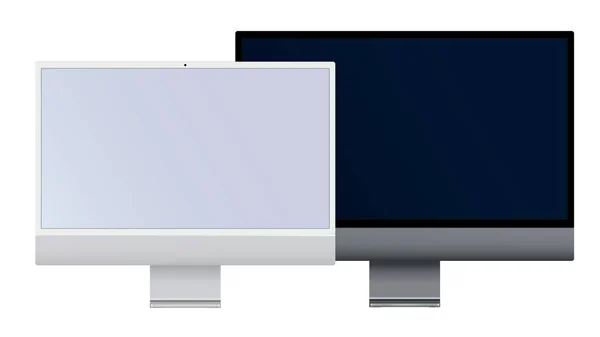 Computerdisplay Mit Leerem Bildschirm Computermonitor Attrappe Banner Desktop Moderne Computer — Stockvektor
