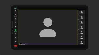 Video konferans pencereleri örtüşüyor. Video aramaları pencere kaplaması. Pencere Uygulaması şablonunu ara. Uzaktan konuşmanın bir kopyası. Vektör UI ekranı.