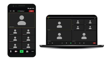 Video sohbet kullanıcı arayüzü. Kullanıcı web video arama penceresi. Kullanıcı web video arama penceresi. Sosyal uzak medya kavramı. Boş tel çerçevesi.
