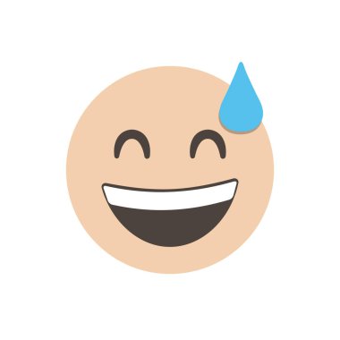 Phew emoji, sırıtan terli surat, rahatlama emojisi. Komik sarı ifade. gülümseyen yüz ifadesi karakter tasarımı. Üç boyutlu izole edilmiş. Vektör Duygu. ui arayüzü için