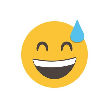 Phew emoji, sırıtan terli surat, rahatlama emojisi. Komik sarı ifade. gülümseyen yüz ifadesi karakter tasarımı. Ağ için 3 boyutlu ifade. Vektör Emoji. ui arayüzü için