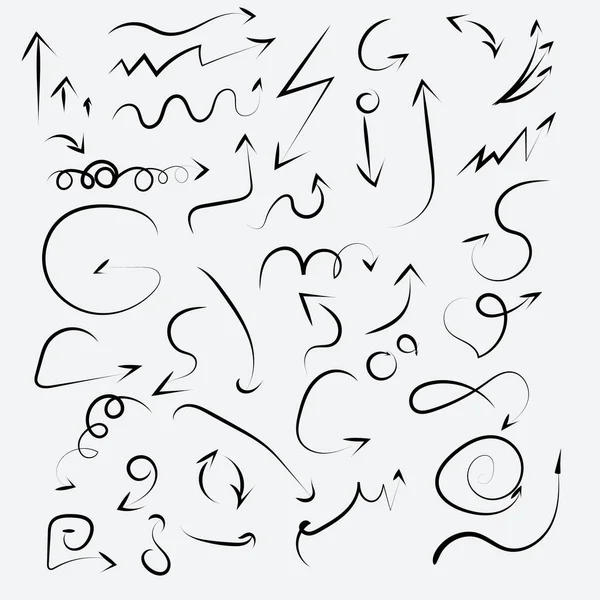Set Von Pfeil Doodle Handgezeichnete Einfache Symbole Freehand Bunte Linien — Stockvektor