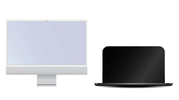 Realistische Computerdarstellung Bildschirm Computermonitor Bildschirm Mit Schwarzem Bildschirm Anzeige Aus — Stockvektor