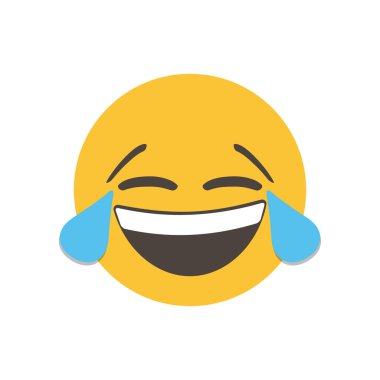 Yüzünde mutluluk gözyaşları var, haha emoji. Komik sarı ifade. emoji. Beyaz arka planda izole edilmiş. Vektör Emoji. arayüz için