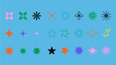 Ağ gradyan arkaplana sahip geometrik şekiller. Y2k estetiğindeki soyut simgeler veya semboller. Afişler, sosyal medya pazarlaması, markalaşma, ambalaj, kapaklar için moda tasarım unsurları. Vektör.