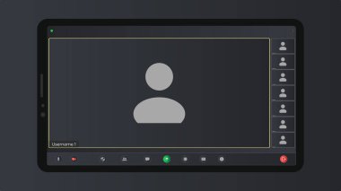 Video konferans pencereleri örtüşüyor. Arama başvurusu. Uygulama ve masaüstü için iletişim pencereleri. Video konferansı. Şablon modellemesi.