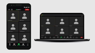 Kullanıcı simgesi ile çevrimiçi görüntü arayüzü şablonu. Kullanıcı web video arama penceresi. İş seminerleri için online sohbet. Video çağrısı. Mockup Kit arayüzü.