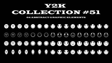 2k tarzında soyut geometrik tasarım elemanları. Modern grafik şekiller, yıldızlar, parıltılar, siluetler, vahşet formları. Moda minimalist retro dekoratif elementler. Vektör. 