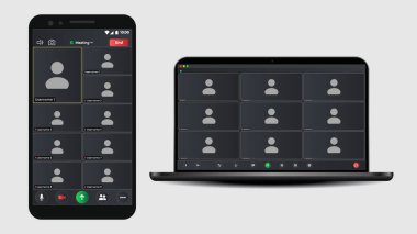 Video sohbet kullanıcı arayüzü. Sosyal iletişim başvurusu. Kullanıcı web video arama penceresi. Dijital iletişim. Şablon modellemesi.