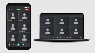 Video sohbet kullanıcı arayüzü. Kullanıcı web video arama penceresi. Uygulama ve masaüstü için iletişim pencereleri. Video çağrısı. Ekranda konuşan kullanıcı çerçevesi.