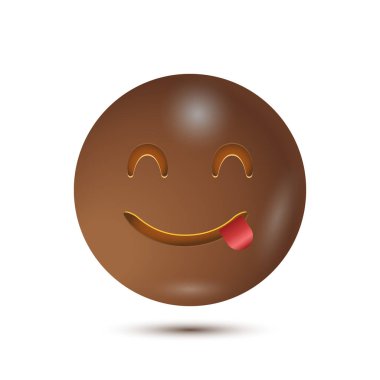 Lezzetli, leziz, leziz. Vektör çizimi. gülümseyen yüz ifadesi karakter tasarımı. Beyaz arka planda izole edilmiş. Vektör Emoji. Web arayüzü için