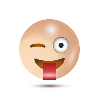 Deli, dilin sürçmüş, göz kırpıyor. 3D biçimlendirilmiş vektör simgesi. emoji. Beyaz arka planda izole edilmiş. Vektör Emoji. arayüz için