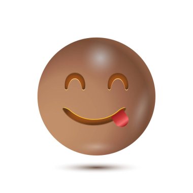 Lezzetli, leziz, leziz. Komik sarı ifade. emoji. Ağ için 3 boyutlu ifade. emoticon karakterleri tasarım koleksiyonu için. arayüz için