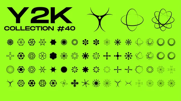 Çiçek ve yıldız şekillerinin vektör kümesi. Y2k şekilli parlama, güneş, güneş ışığı, parlama ve parlama modern vahşet tarzında. Vektör illüstrasyonu