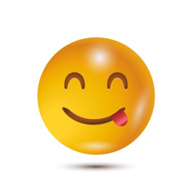 Lezzetli, leziz, leziz. Vektör çizimi. gülümseyen yüz ifadesi karakter tasarımı. Beyaz arka planda izole edilmiş. Vektör Duygu. uygulama için