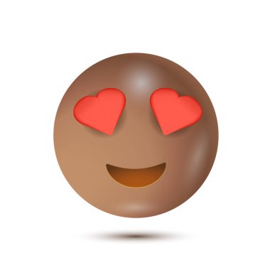 Kalp gözleri. Vektör çizimi. gülümseyen yüz ifadesi karakter tasarımı. Ağ için 3 boyutlu ifade. Vektör Duygu. ui arayüzü için