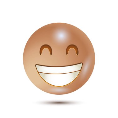 Gülümse, gülümseyen gözlerle ışıldayan yüz, peynir suratlı. 3D biçimlendirilmiş vektör simgesi. Gerçekçi bir ifade. Beyaz arka planda izole edilmiş. Vektör Duygu. Web arayüzü için