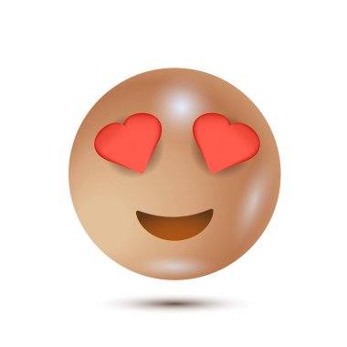 Kalp gözleri. Komik sarı ifade. emoji. Üç boyutlu izole edilmiş. Vektör Emoji. ui arayüzü için