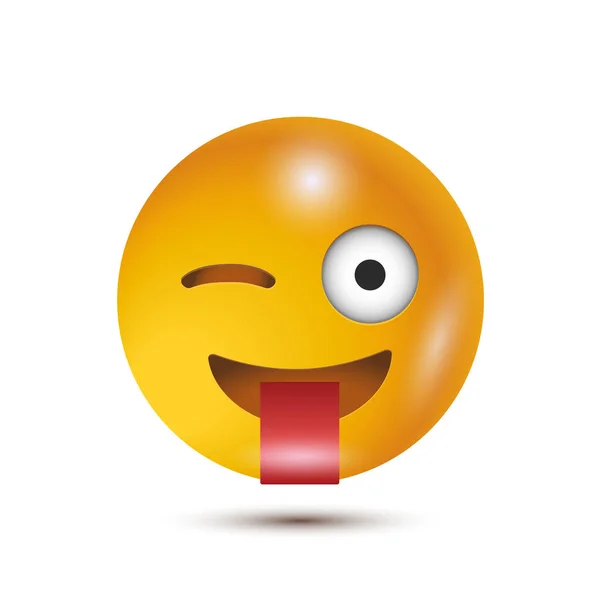 Pazzo Con Lingua Che Strizza Occhio Divertente Emoticon Giallo Emoticon — Vettoriale Stock