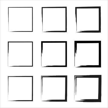 Grunge çerçeve vektörü ayarlandı. Grunge mürekkep çizimi. Bir dizi tasarım elemanı. Huysuz eski doku. Kirli grunge tasarım çerçeveleri