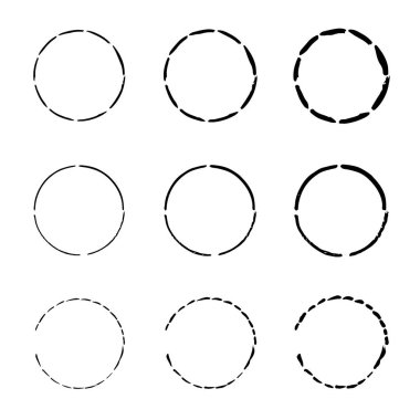 Yuvarlak Toplama. Yuvarlak çerçeveler karalama tarzında. Tasarım elementleri için karalama daireleri. Yazı için kenarlıkları çember yapın. Vektör illüstrasyonu