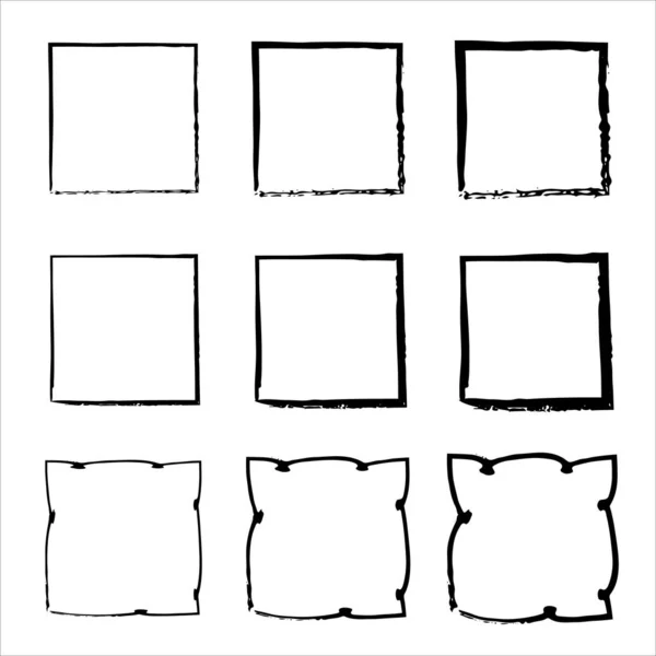 Колекція Квадратних Чорних Рук Намальованих Гранжевих Рам Мальована Квадратна Рамка — стоковий вектор