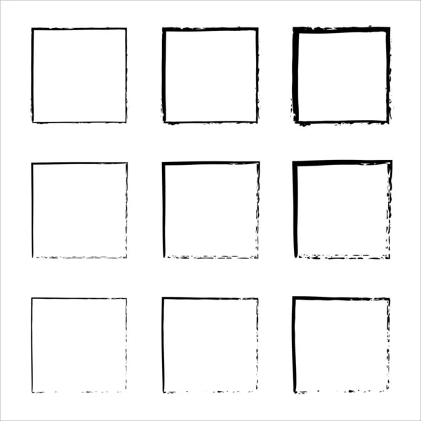 Σετ Γκραντζ Τετράγωνο Χειροποίητο Τετράγωνο Πλαίσιο Σύνολο Στοιχείων Σχεδιασμού Γκρινιάρης — Διανυσματικό Αρχείο