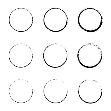 Siyah halkalar. Yuvarlak çerçeveler karalama tarzında. Basit bir el çizimi çember. Baloncuk proet vektör çizimi. Vektör illüstrasyonu
