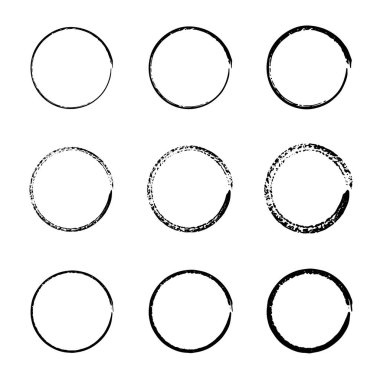 Süper daire çizgileri. Vector grunge yuvarlak şekiller. Tasarım elementleri için karalama daireleri. Büyük set. Vektör illüstrasyonu