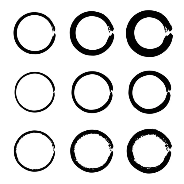 Super Set Cirkels Lijnen Zwarte Vector Doodle Ellipsen Eenvoudige Handgetekende — Stockvector
