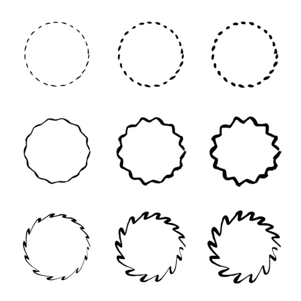 Handritade Cirklar Skiss Ram Set Svart Vektor Klotter Ellipser Doodle — Stock vektor