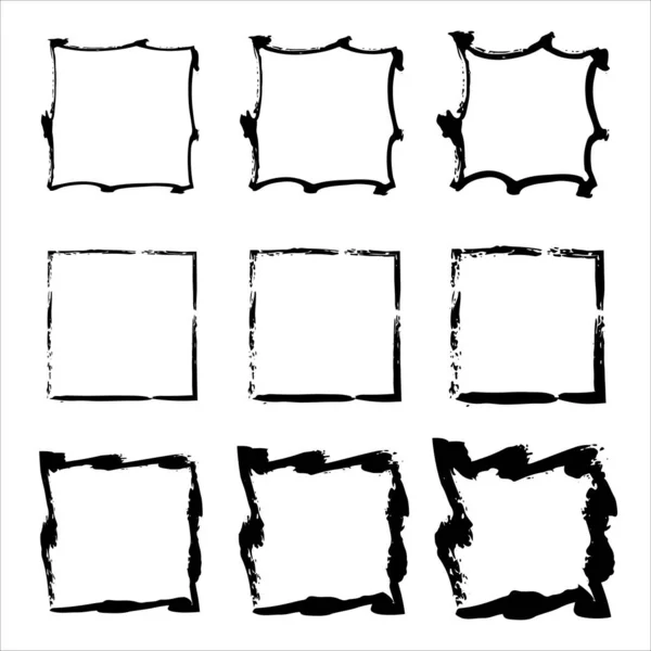 Συλλογή Από Τετράγωνα Μαύρα Ζωγραφισμένα Στο Χέρι Πλαίσια Grunge Εικονογράφηση — Διανυσματικό Αρχείο