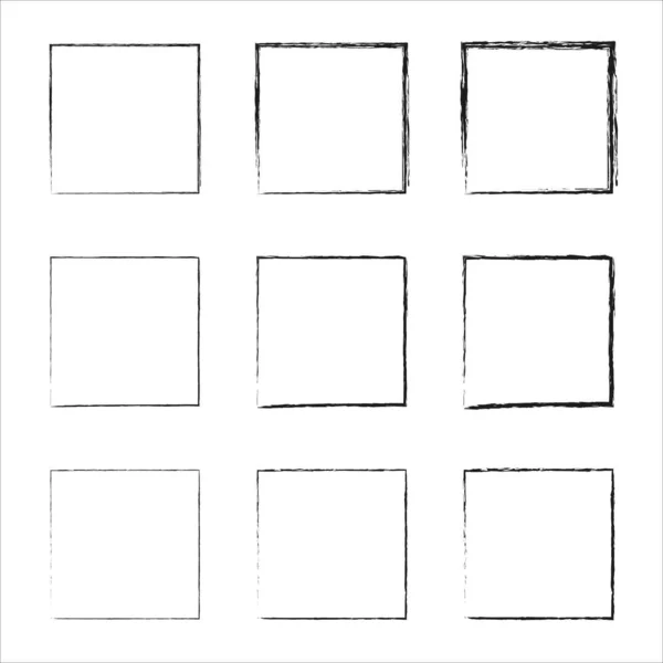 Συλλογή Από Τετράγωνα Μαύρα Ζωγραφισμένα Στο Χέρι Πλαίσια Grunge Μαύρο — Διανυσματικό Αρχείο
