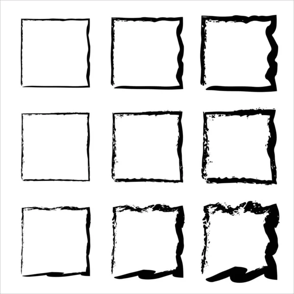 Conjunto Vectores Marcos Grunge Vector Cuadros Pintados Negro Conjunto Elementos — Archivo Imágenes Vectoriales