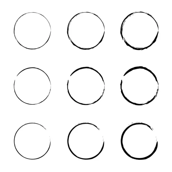 Ensemble Cercles Noirs Croquis Dessiné Main Cercle Simple Dessiné Main — Image vectorielle