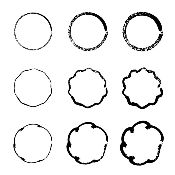 Uppsättning Svarta Cirklar Rundor Klotter Linjer Cirklar Idealisk För Vintage — Stock vektor