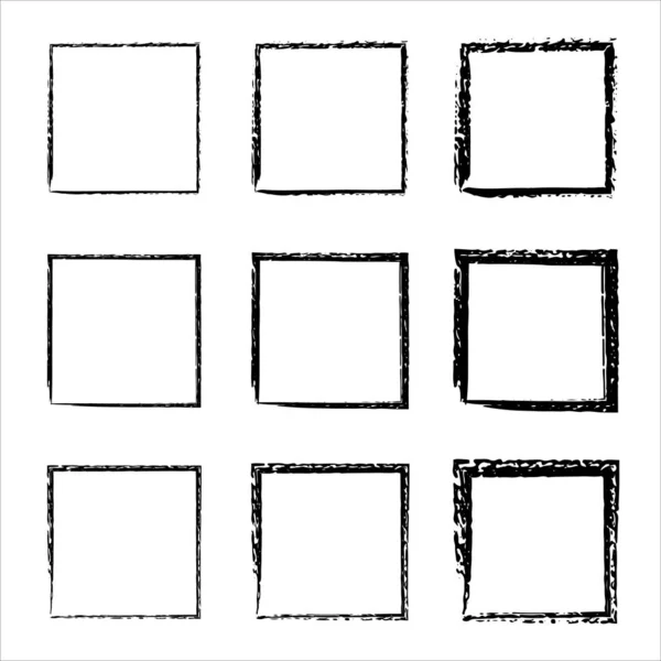 Συλλογή Από Τετράγωνα Μαύρα Ζωγραφισμένα Στο Χέρι Πλαίσια Grunge Όρισε — Διανυσματικό Αρχείο