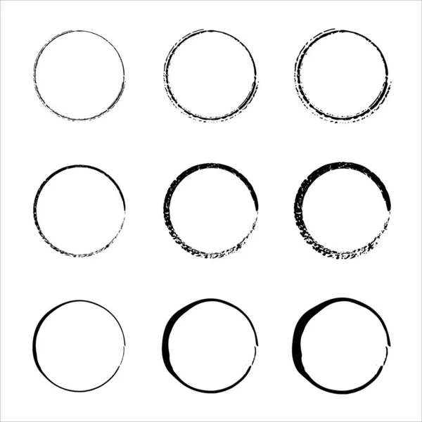 Een Stel Zwarte Cirkels Ronde Frames Doodle Stijl Snelheidslijnen Cirkelvorm — Stockvector