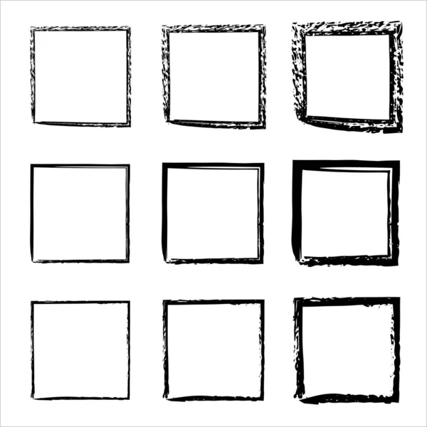 Grunge帧向量集 矢量黑色涂成正方形 格朗格风格的正方形集合 矢量黑色涂成正方形 矢量说明 — 图库矢量图片