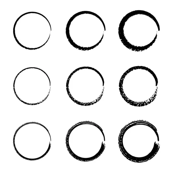 Uppsättning Grungcirklar Runda Ramar Doodle Stil Hastighetslinjer Cirkel Form Bubble — Stock vektor