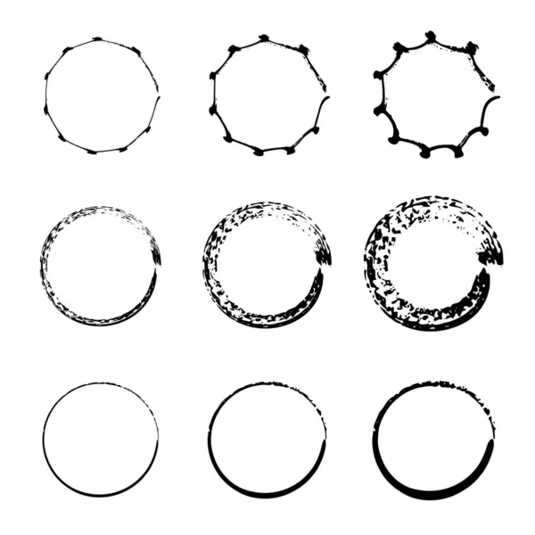 Set Cerchi Grunge Disegno Disegnato Mano Semplice Cerchio Disegnato Mano — Vettoriale Stock