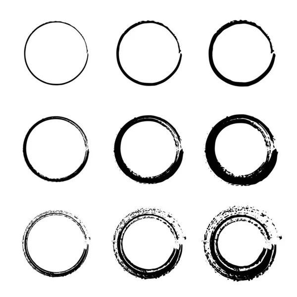 Collezione Vettore Grunge Forme Rotonde Cerchi Doodle Elementi Design Bordi — Vettoriale Stock