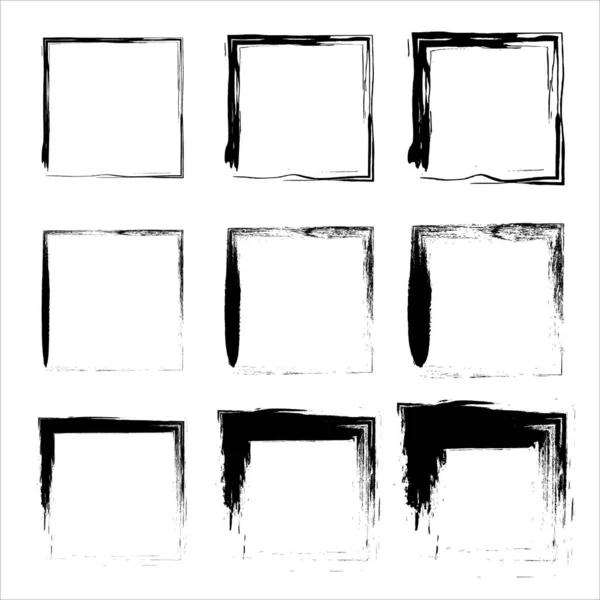 Hand Drawn Frames Vector Black Painted Squares Set Grunge Square — Stock Vector