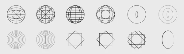 Retro Futurystyczne Elementy Projektowania Zbiór Abstrakcyjnych Graficznych Symboli Geometrycznych Proste — Wektor stockowy