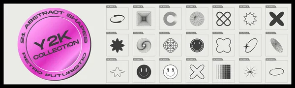 Y2K elementlerinin toplanması. Minimalist geometrik elementler. Dekorasyon için süsler. Arızalı vahşilik şekilleri. Vektör illüstrasyonu