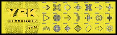 Tasarım için geçmişe dönük gelecek elementler. Büyük bir soyut grafik geometrik nesne koleksiyonu. Soyut Bauhaus formları. Simge Koleksiyonu. Vektör illüstrasyonu