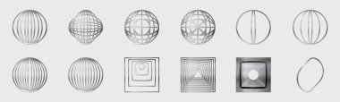 Tasarım için geçmişe dönük gelecek elementler. Soyut grafik geometrik sembollerin toplanması. Y-2k tarzında nesneler. Modern grafik element vektörü seti. Vektör illüstrasyonu