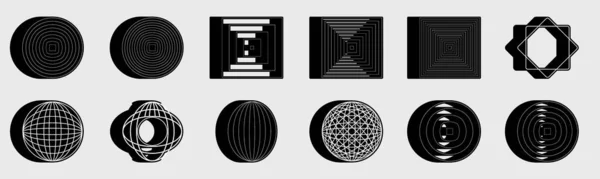 Y2K vektör kümesi. Minimalist geometrik elementler. Soyut Bauhaus ve Boho kozmik tarzı. Arka planda izole edilmiş. Vektör illüstrasyonu