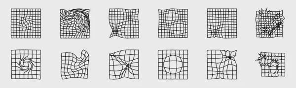 Y2K要素のコレクション 抽象的なグラフィック幾何学的オブジェクトの大きなコレクション 単純な形状が形成されます 現代のグラフィック要素ベクトルセット ベクターイラスト — ストックベクタ