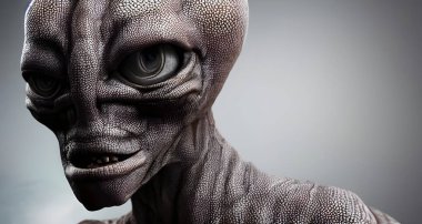 Alien walking in a dark and dangerous street. He is like a monster looking at you.